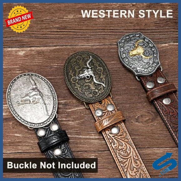 3 Pack Western Leather Belt Straps Without Buckle Adjustable 1.5\